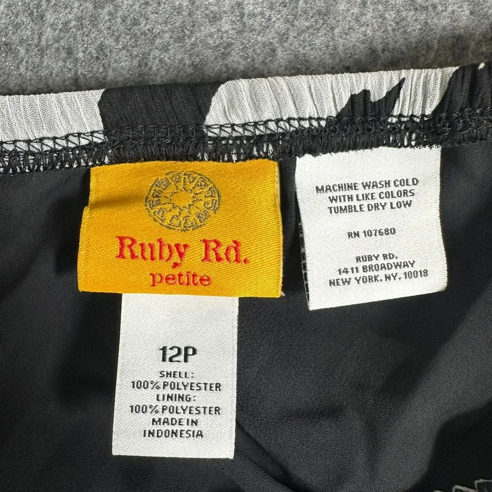 Ruby Rd Petite Black White‎ Palm Leaf Print Midi Skirt 12P NWT Chiffon 32721